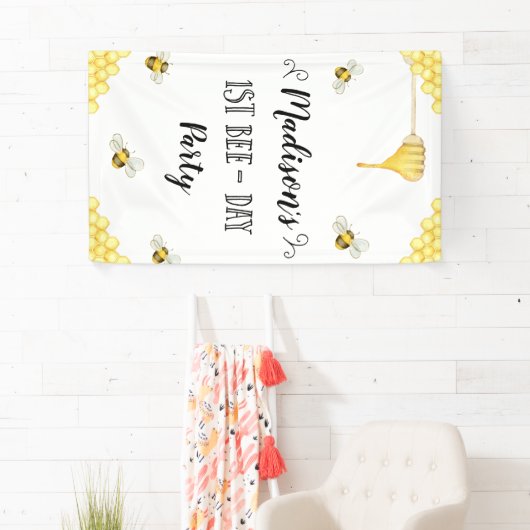 Bee Themed First Bee Day Birthday Banner (Insitu)