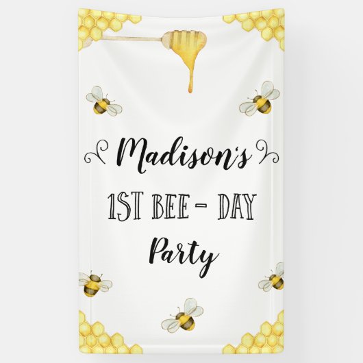 Bee Themed First Bee Day Birthday Banner (Vertikal)