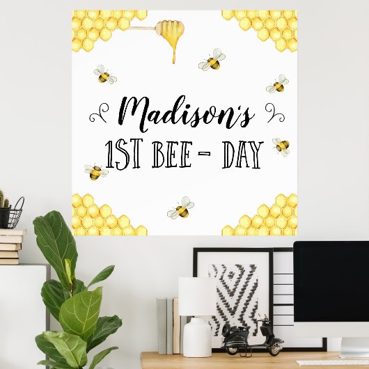 Bee Themed First Bee Day Birthday Party Poster (Heimbüro)