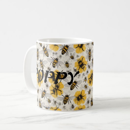 Bee-Themed-Tasse mit Mohndesign Kaffeetasse (Vorderseite Links)