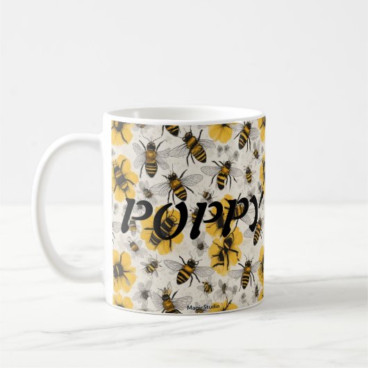 Bee-Themed-Tasse mit Mohndesign Kaffeetasse (Links)