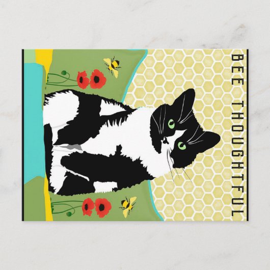 Bee Thoughful Cat Feiertagspostkarte (Vorderseite)