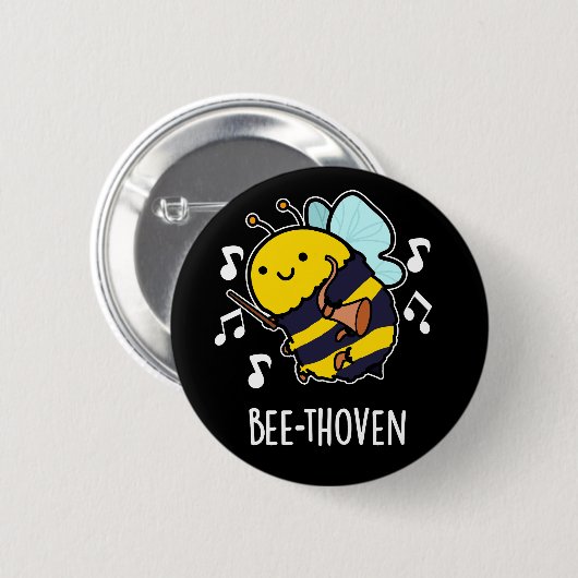 Bee-thoven Funny Music Bee Pun Dark BG Button (Vorne & Hinten)