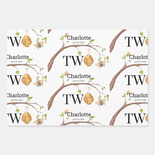 Bee Turning Two Birthday Gift Geschenkpapier Set (Vorderseite)