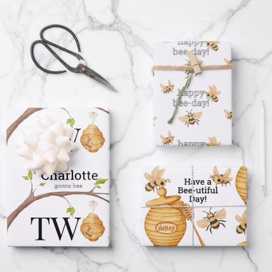 Bee Turning Two Birthday Gift Geschenkpapier Set (Vorderseite)