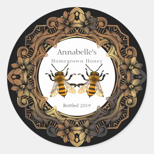 Bee Twins Rokoko Honey Label Runder Aufkleber (Vorderseite)