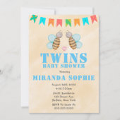 Bee Twins Watercolor Baby Shower Einladungen (Vorderseite)