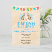 Bee Twins Watercolor Baby Shower Einladungen (Stehend Vorderseite)