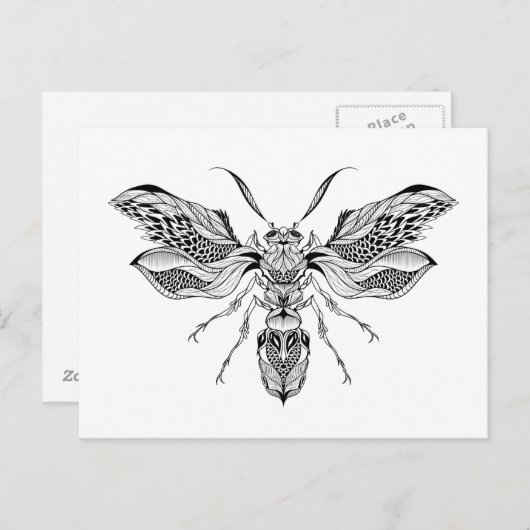 Bee-Wasp Tattoo Postkarte (Vorne/Hinten)