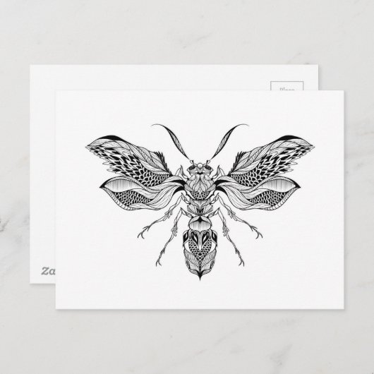 Bee-Wasp Tattoo Postkarte (Vorne/Hinten)