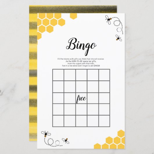 Bee Watercolor Bingo Game (Vorne/Hinten)
