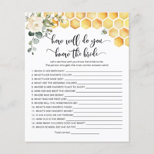 Bee Who kennt das beste Spiel der Braut (Vorderseite)