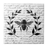 Bee with Laurel Wreath and French Handwriting Fliese (Vorderseite)