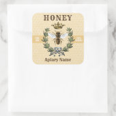 Bee Wreath und Crown Honey Jar Quadratischer Aufkleber (Tasche)