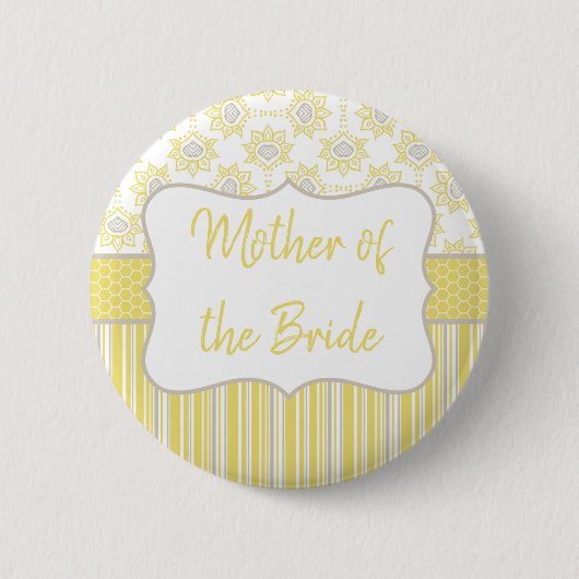 Bee Yellow and Gray Geometric Mother of the Bride Button (Vorderseite)