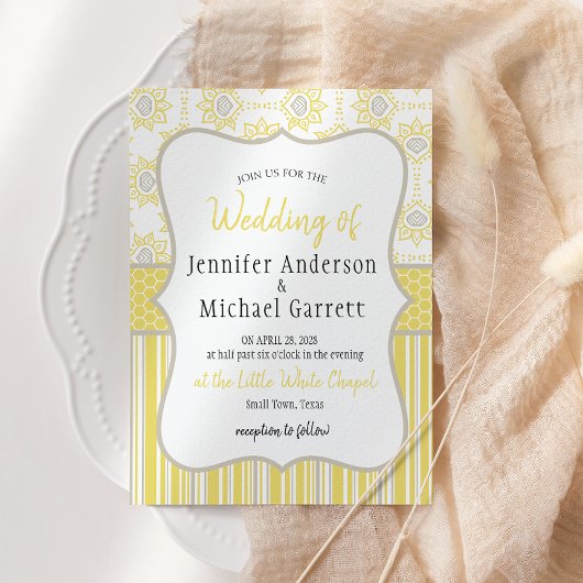 Bee Yellow and Gray Geometric Wedding Einladung