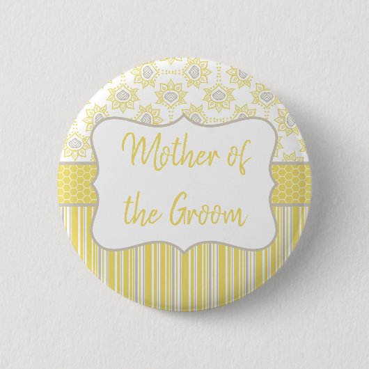 Bee Yellow and Grey Geometric Mother of the Groom Button (Vorderseite)