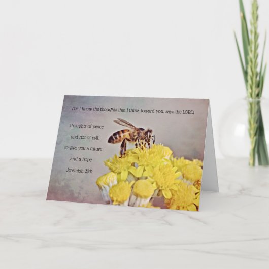 Bee Yellow Flowers Scripture Card Jeremiah 29:11 Karte (Vorderseite)
