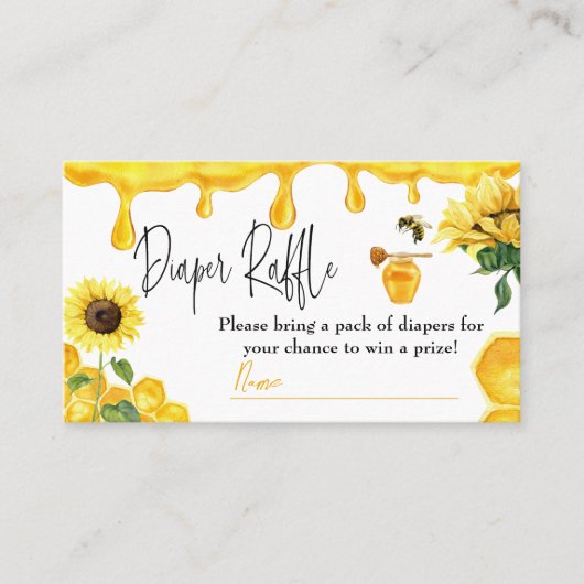 Bee Yellow Honey Baby Dusche Windel Raffle Game Visitenkarte (Vorderseite)