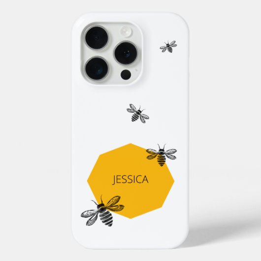 Bee Yellow Individuelle Name Moderner Honeycomb So Case-Mate iPhone Hülle (Rückseite)
