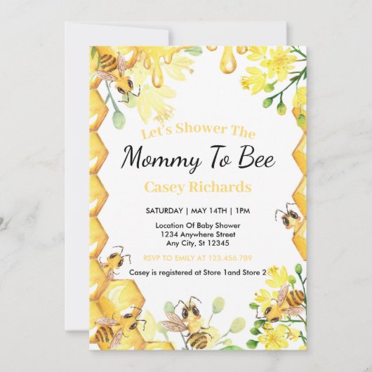 Bee Yellow Mommy zu Baby-Dusche Einladung (Vorderseite)