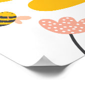 Bee Yellow & Pink Floral ONE Baby's 1. Geburtstag Poster (Ecke)