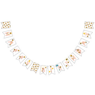 Bee Yellow & Pink Floral ONE Baby's 1. Geburtstag Wimpelkette
