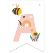 Bee Yellow & Pink Floral ONE Baby's 1. Geburtstag Wimpelkette (Dritte Fahne)