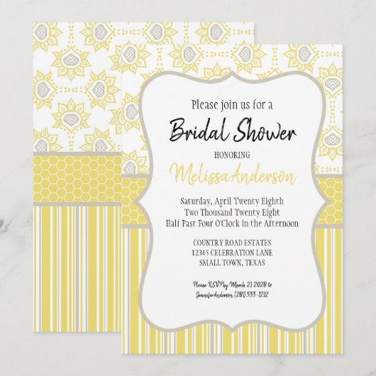 Bee Yellow und Gray Geometric Einladung (Vorne/Hinten)