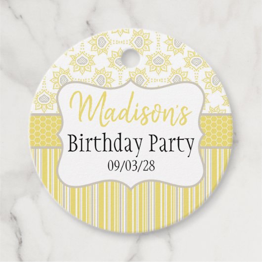 Bee Yellow und Gray Geometric Geschenkanhänger (Vorderseite)