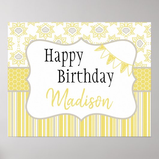 Bee Yellow und Gray Geometric Poster (Vorne)