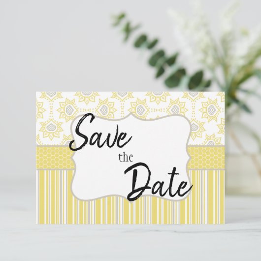 Bee Yellow und Gray Geometric Save The Date (Stehend Vorderseite)