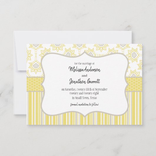 Bee Yellow und Gray Geometric Save The Date (Rückseite)