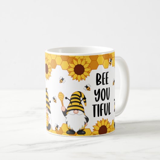 Bee you beautiful Gnome bee Hive Design Coffee Tas Kaffeetasse (VorderseiteRechts)