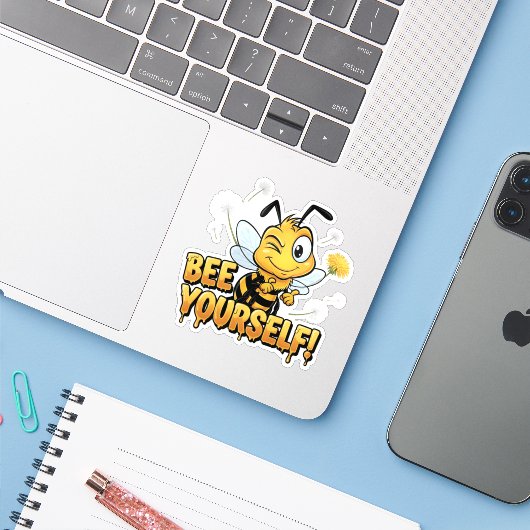 Bee Yourself Sticker (Laptop mit iPhone)