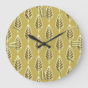 Beech leaf pattern - Camel tan and brown Große Wanduhr