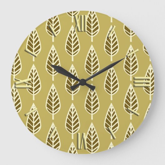 Beech leaf pattern - Camel tan and brown Große Wanduhr (Vorderseite)