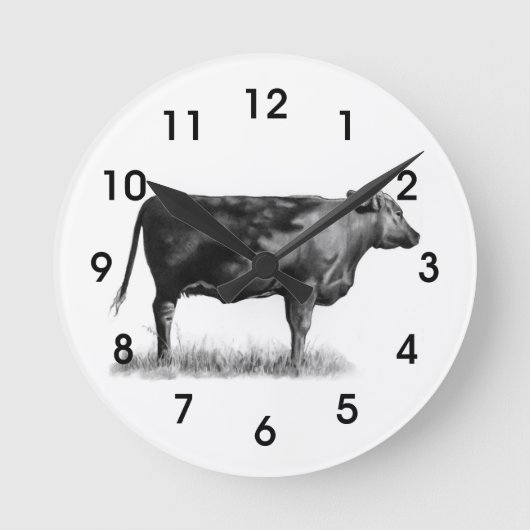 Beef Cow/Heifer in Pencil: Realism: Drawing Runde Wanduhr (Vorderseite)