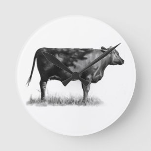 Beef Cow/Heifer in Pencil: Realism: Drawing Runde Wanduhr