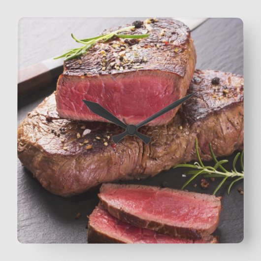 Beef steak quadratische wanduhr (Vorderseite)