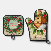 Beehive and Christmas Oven Mitt & Pot Holder Set (Vorderseite)
