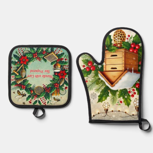 Beehive and Christmas Oven Mitt & Pot Holder Set (Vorderseite)