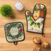 Beehive and Christmas Oven Mitt & Pot Holder Set (Oben Unten)