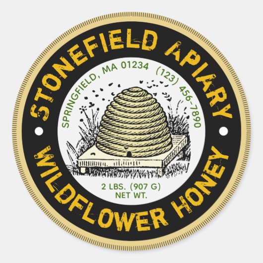 Beehive Apiary Name Light Amber Honey Jar Stickers (Vorderseite)