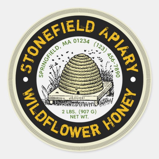 Beehive Apiary Name Wildblume Honey Jar Stickers (Vorderseite)