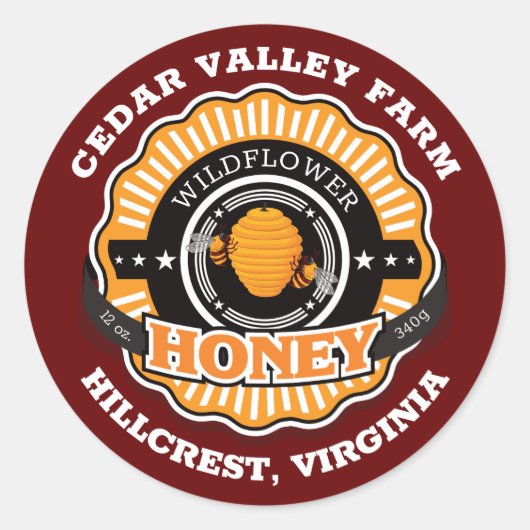 Beehive Emblem Honey Jar Dark Red Runder Aufkleber (Vorderseite)