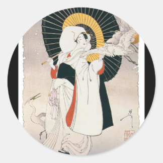 Beeindruckend schöne Gemälde der japanischen Frau Runder Aufkleber