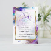 Beeindruckende Aquamarine Lila Abstrakte Speisen U RSVP Karte (Stehend Vorderseite)