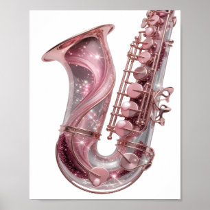 Beeindruckende silberne PINK SAXOPHONE Grafikdesig Poster