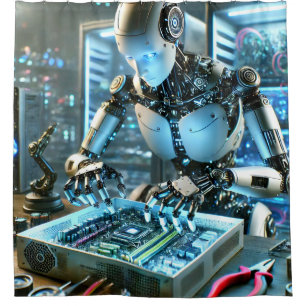 Beeindruckender futuristischer Roboter-Ingenieur Duschvorhang